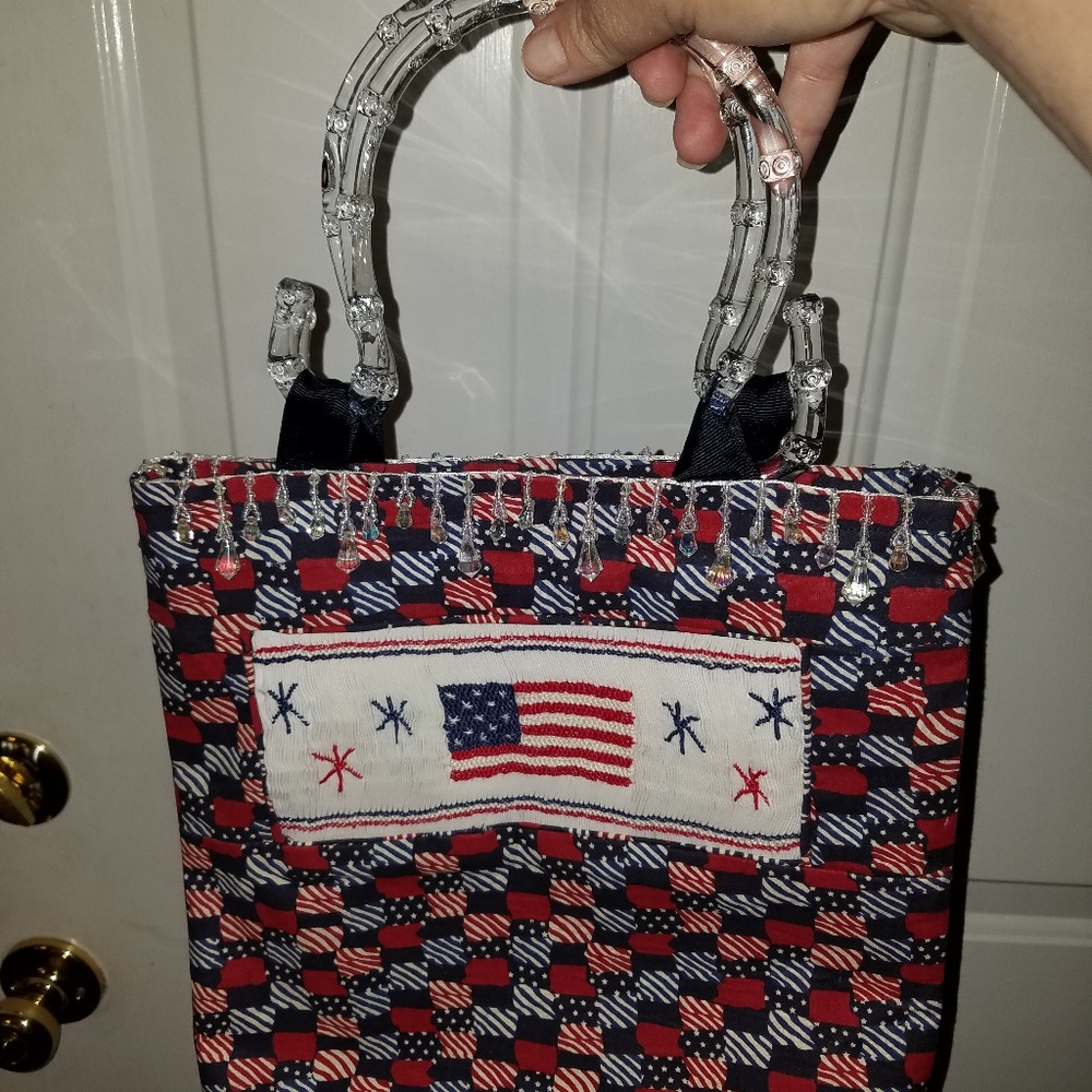 Vintage Patriotic Cloth Purse with Plastic handles